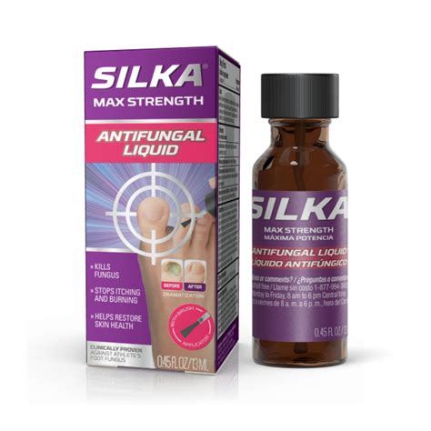 Silka max strength antifungal liquid - The first is any inexpensive over the counter Antifungal liquid that contains 25% undecylenic acid. I used one from my local pharmacy that is their brand and it has 25% of the acid . ... Silka Max Strength Antifungal Liquid 0.45 Fl Oz Toenail Fungus Treatment. 5.0 out of 5 stars based on 2 product ratings (2) $14.38 New---- Used; Save on Foot ...